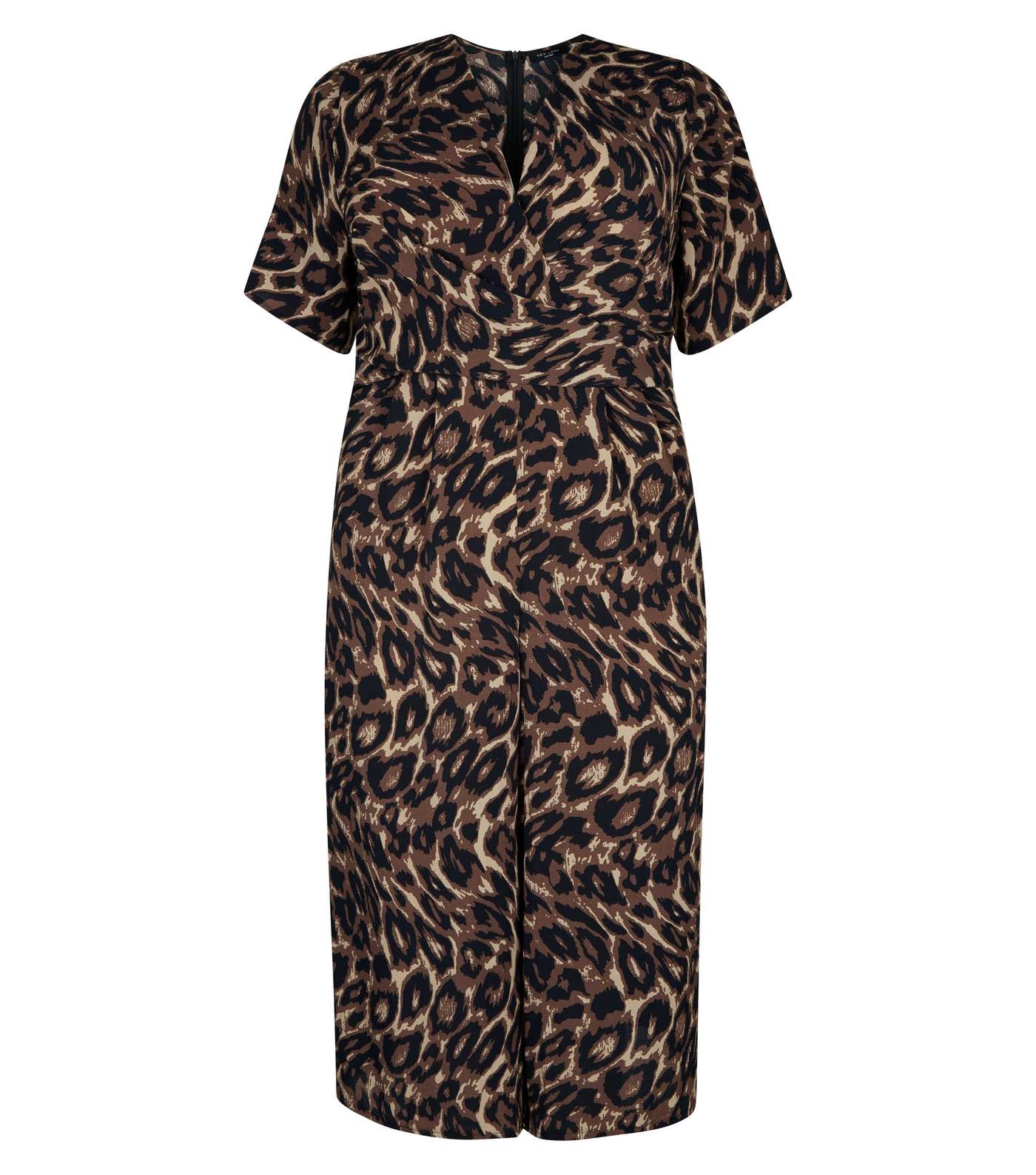 Curves Brown Leopard Print Wrap Front Jumpsuit Image 4