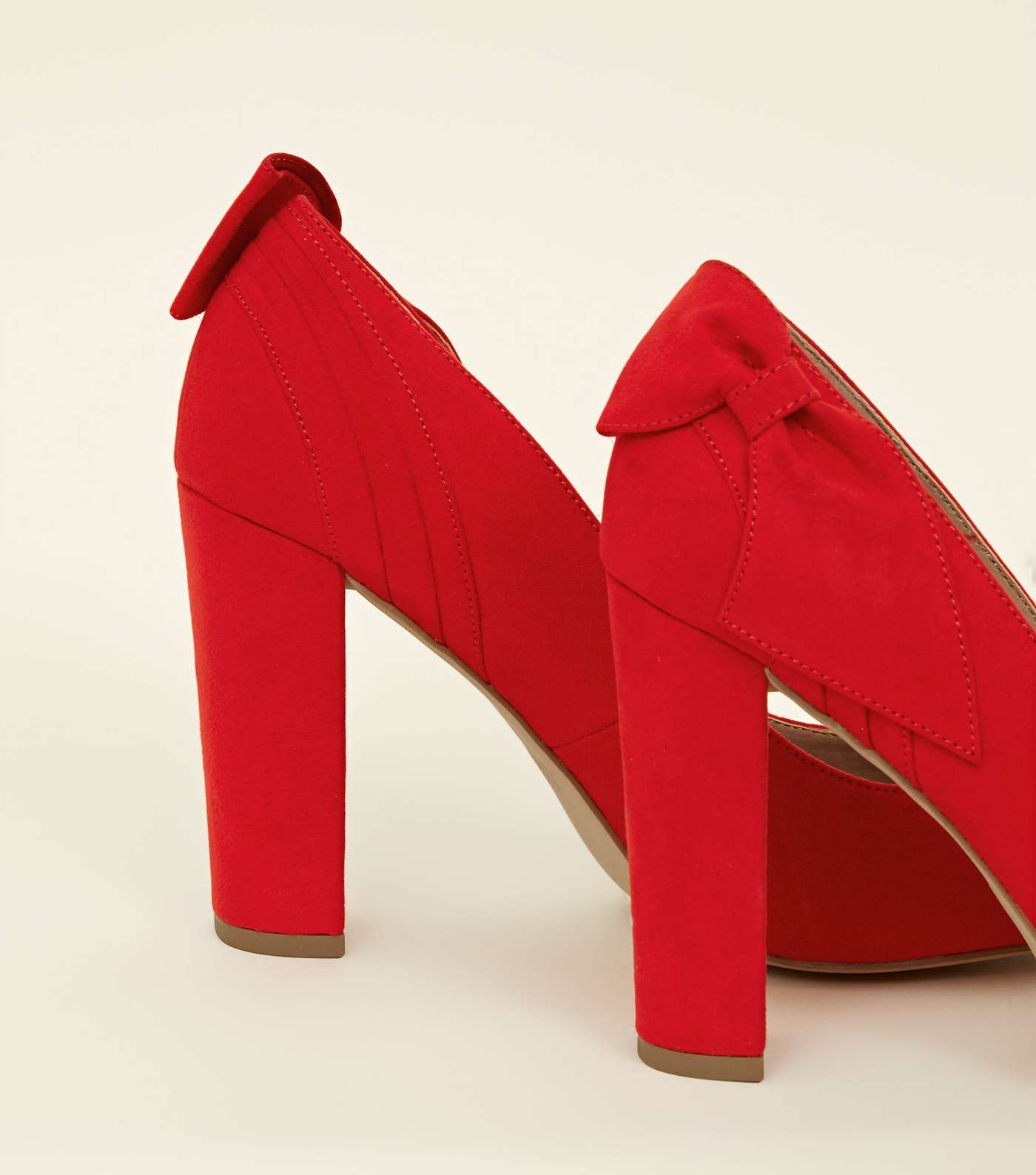 Red Suedette Bow Back Block Heel Courts Image 4