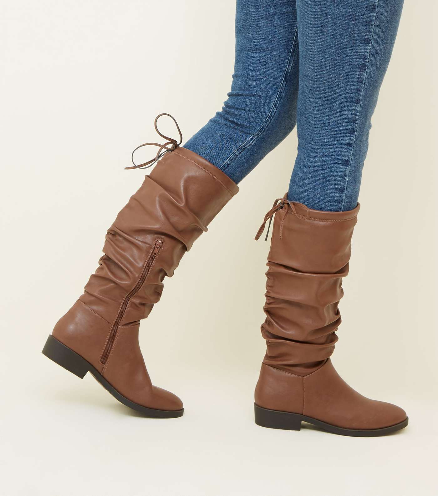 Tan Slouch Knee High Western Boots Image 2