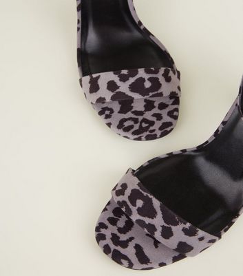 Grey Leopard Print Block Heel Sandals 