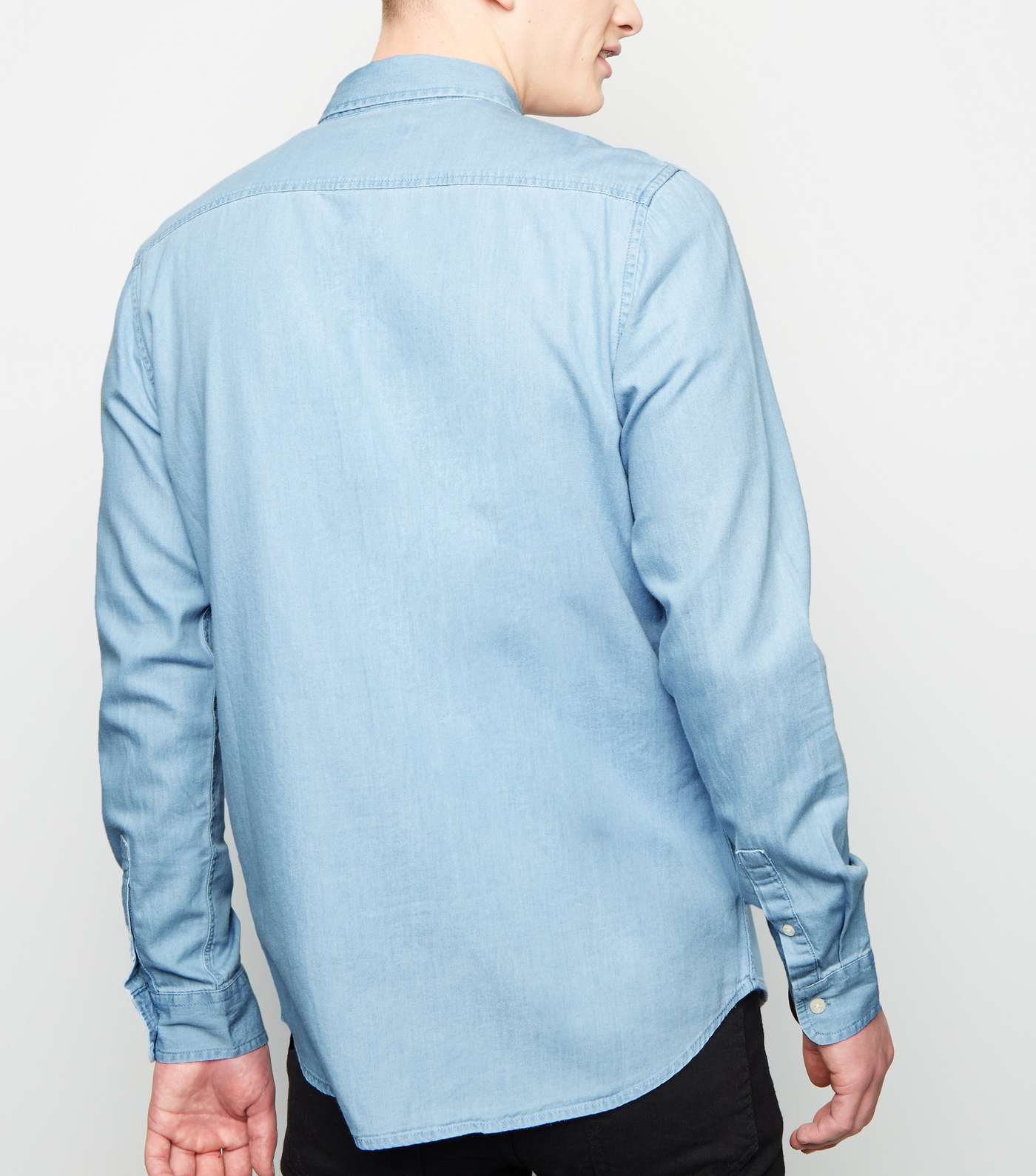 Pale Blue Long Sleeve Denim Shirt  Image 3