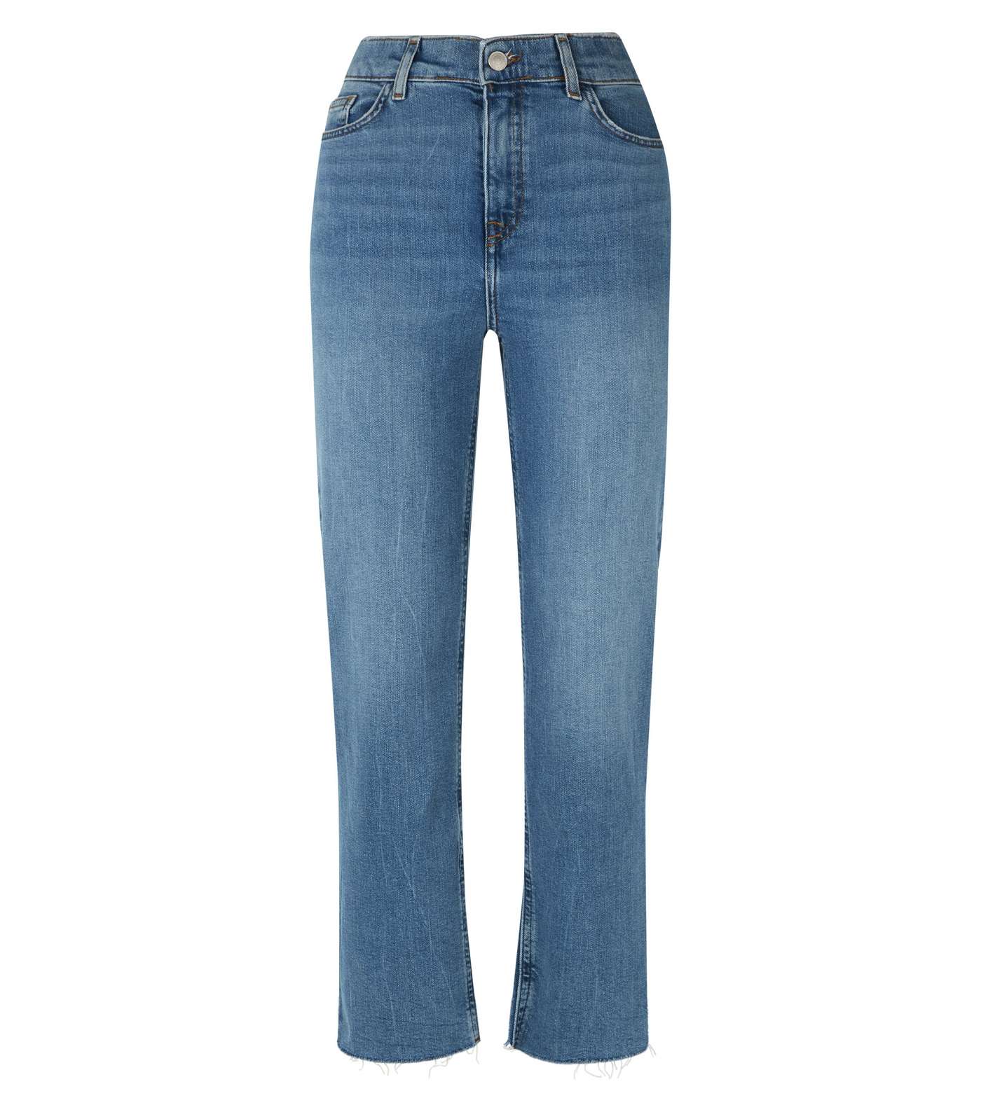 Blue Frayed Cropped Straight Leg Harlow Jeans Image 4