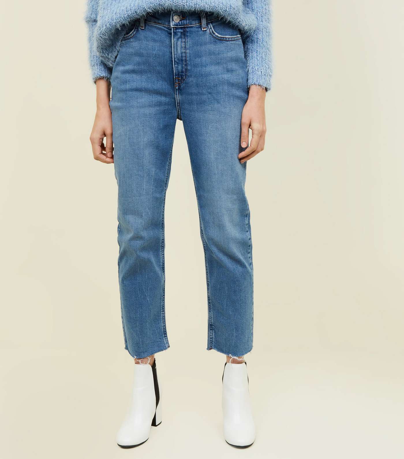 Blue Frayed Cropped Straight Leg Harlow Jeans Image 2