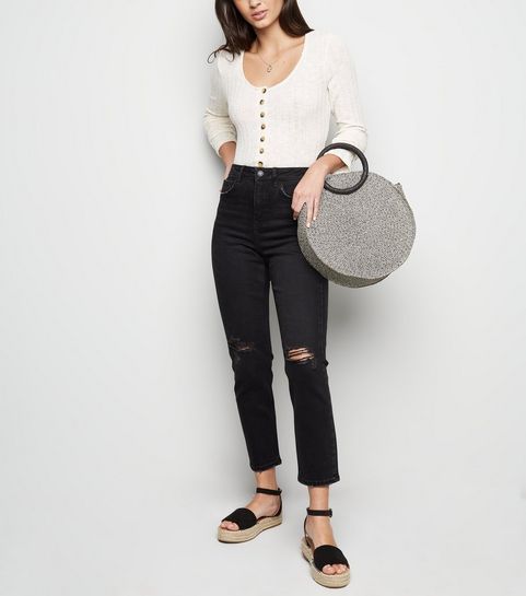 Black Ripped Knee Slim Leg Tori Mom Jeans