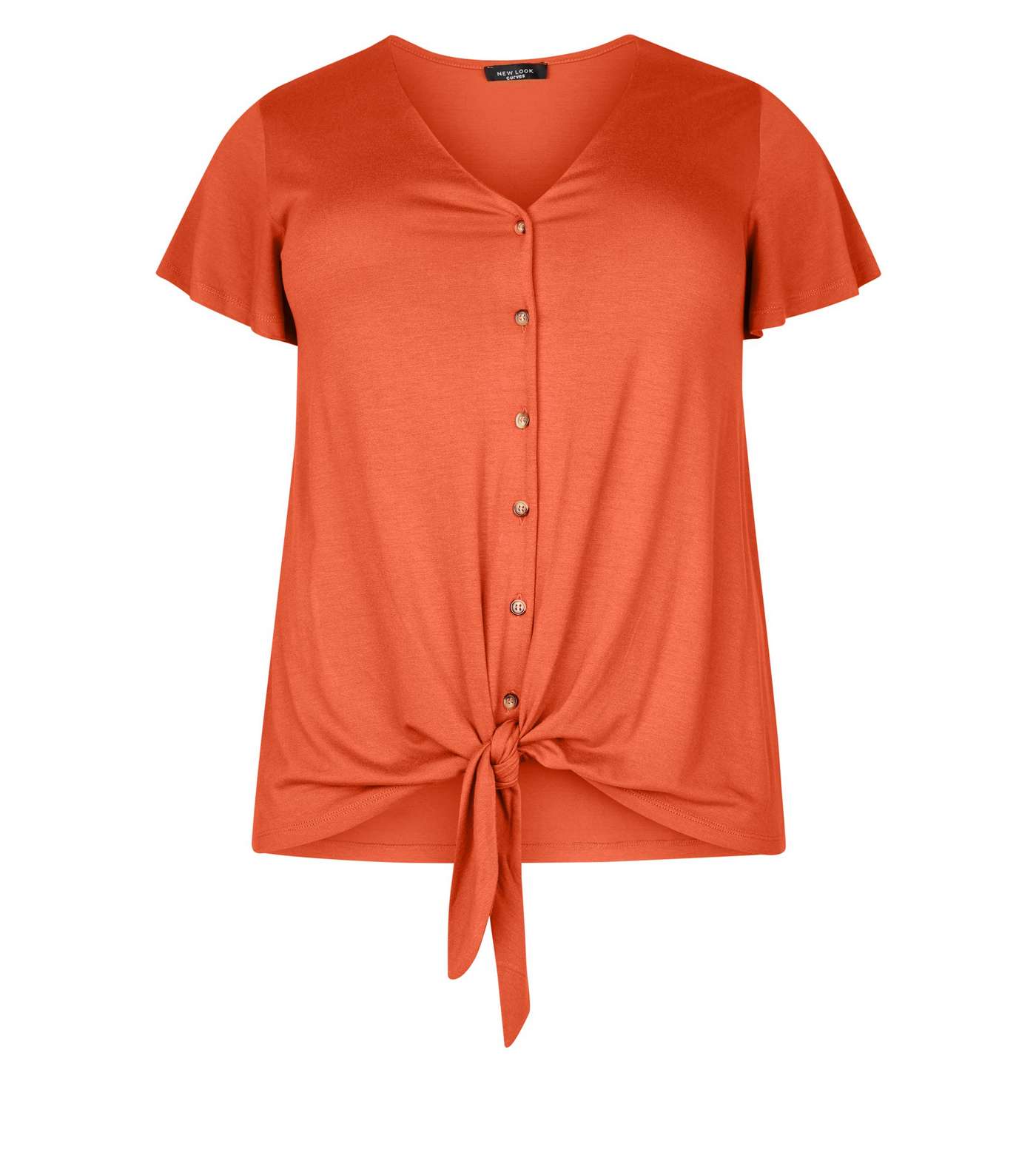 Curves Rust Button Tie Front T-Shirt  Image 4