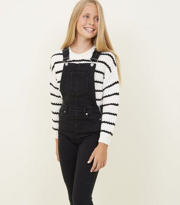 Girls Black Slim Leg Denim Dungarees New Look