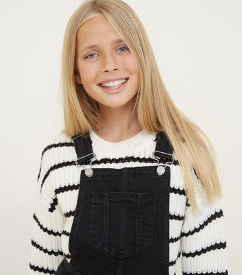 Girls Black Slim Leg Denim Dungarees New Look