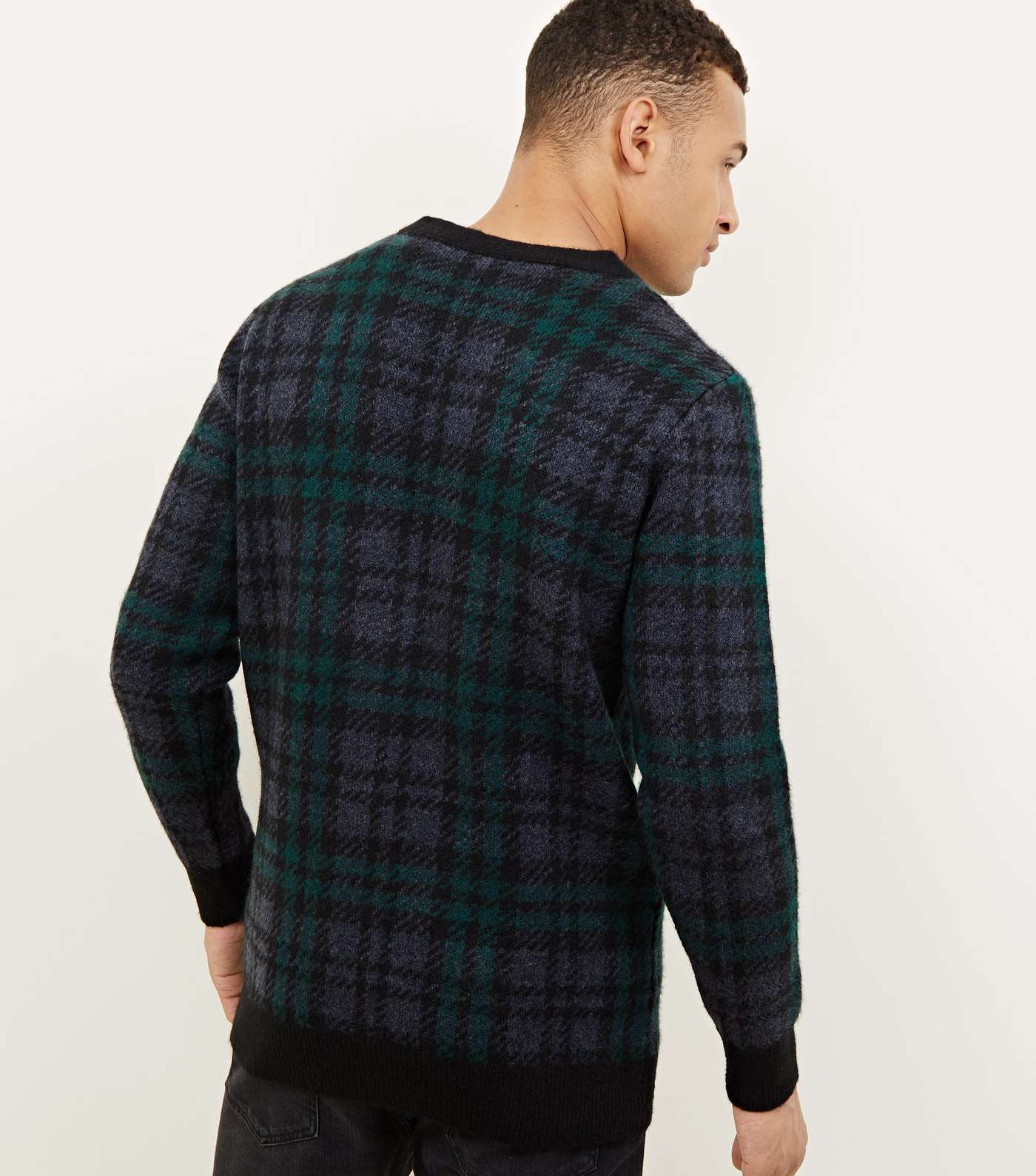 Dark Green Check Button Front Cardigan Image 3