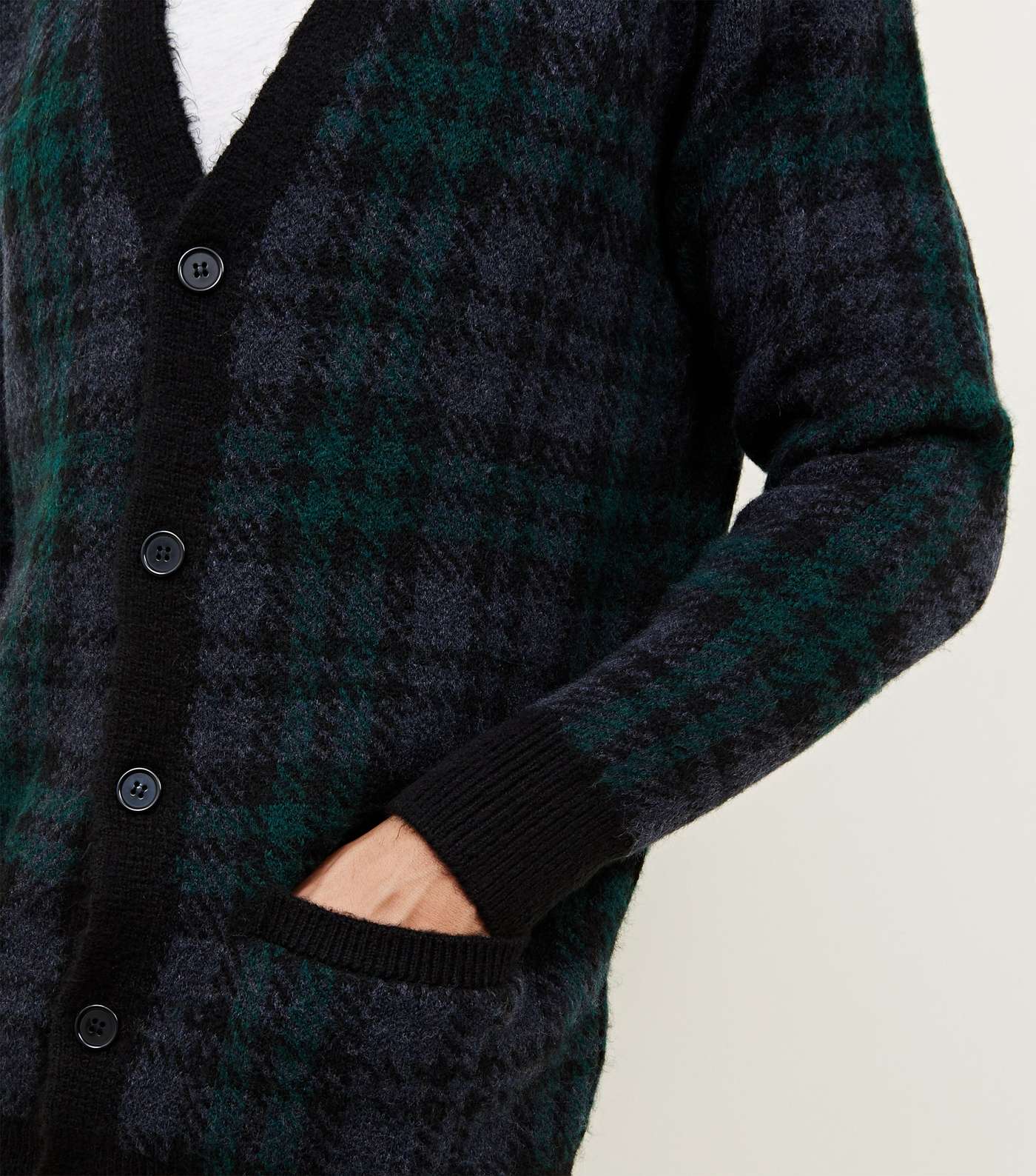 Dark Green Check Button Front Cardigan Image 5