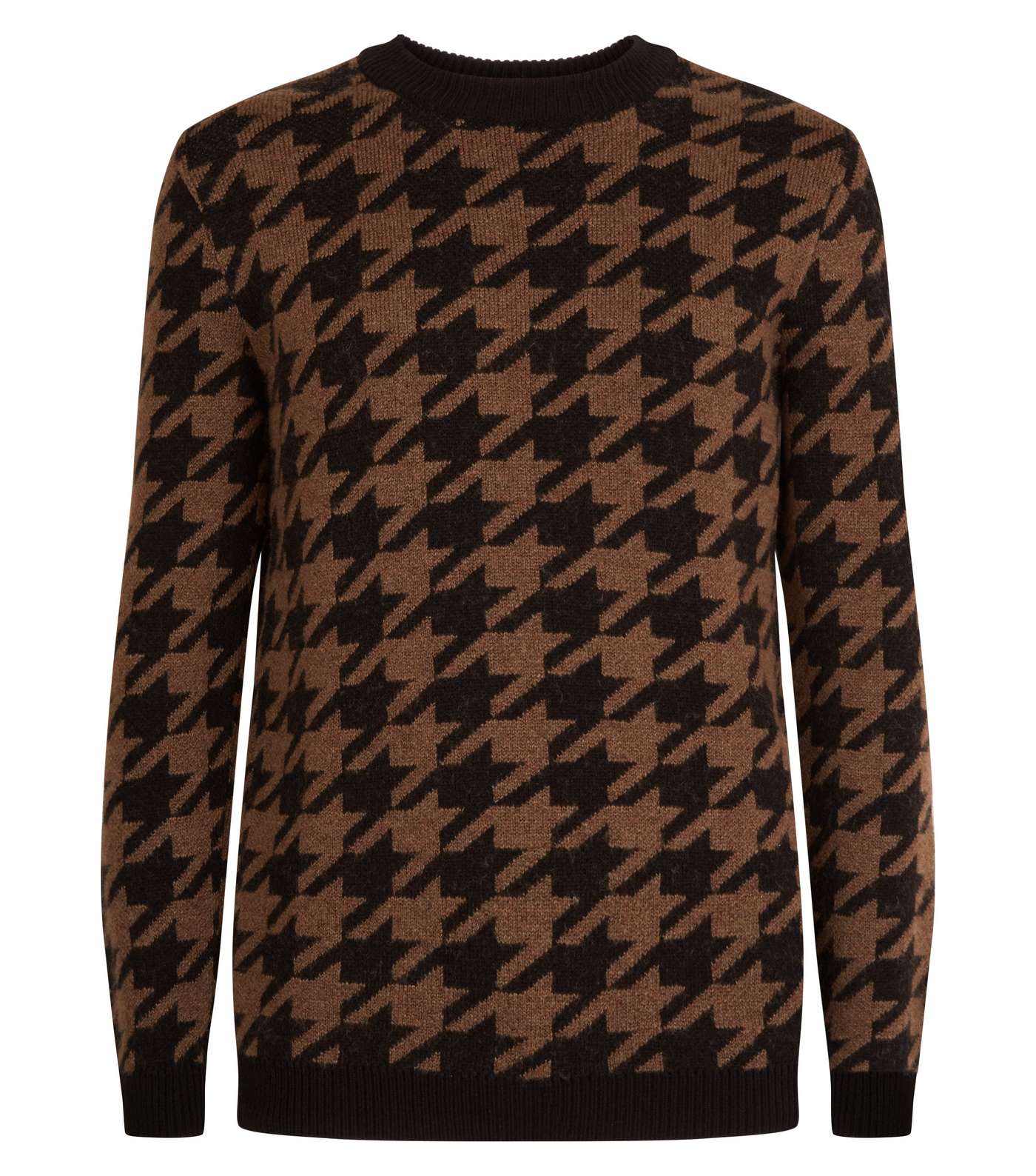 Rust Houndstooth Check Crew Neck Jumper Image 4