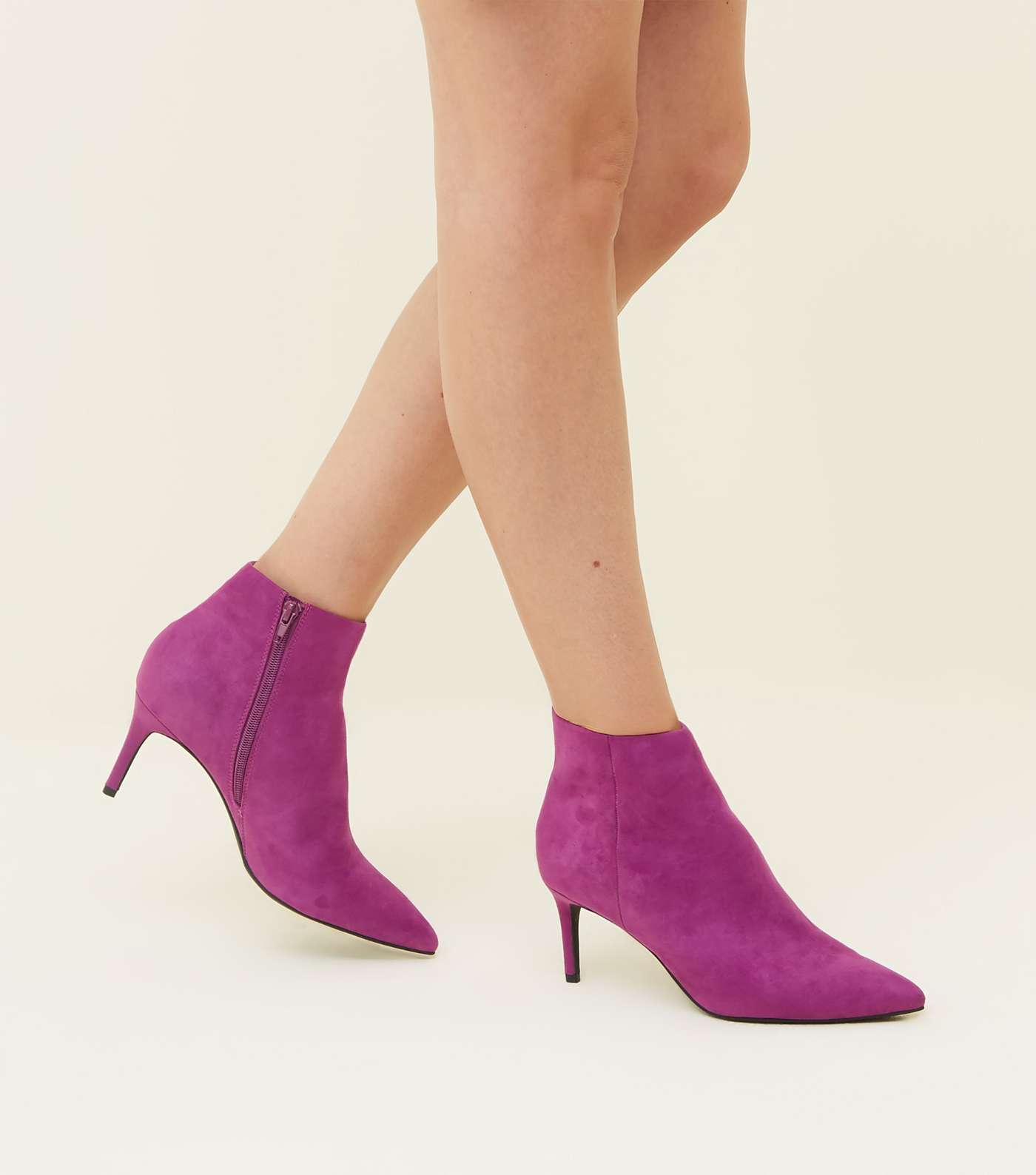 Dark Purple Suedette Pointed Ankle Boots  Image 2
