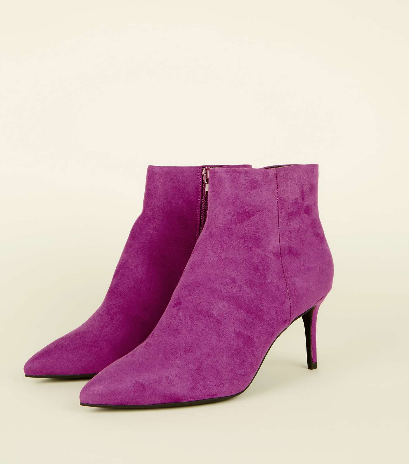 Dark Purple Suedette Pointed Ankle Boots  Image 4