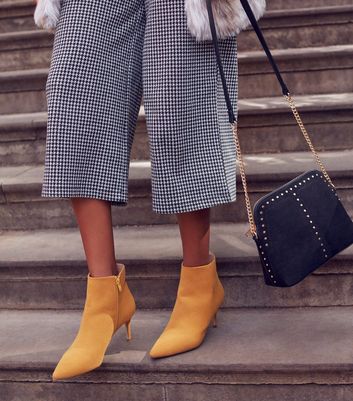 Mustard Suedette Pointed Ankle Boots 