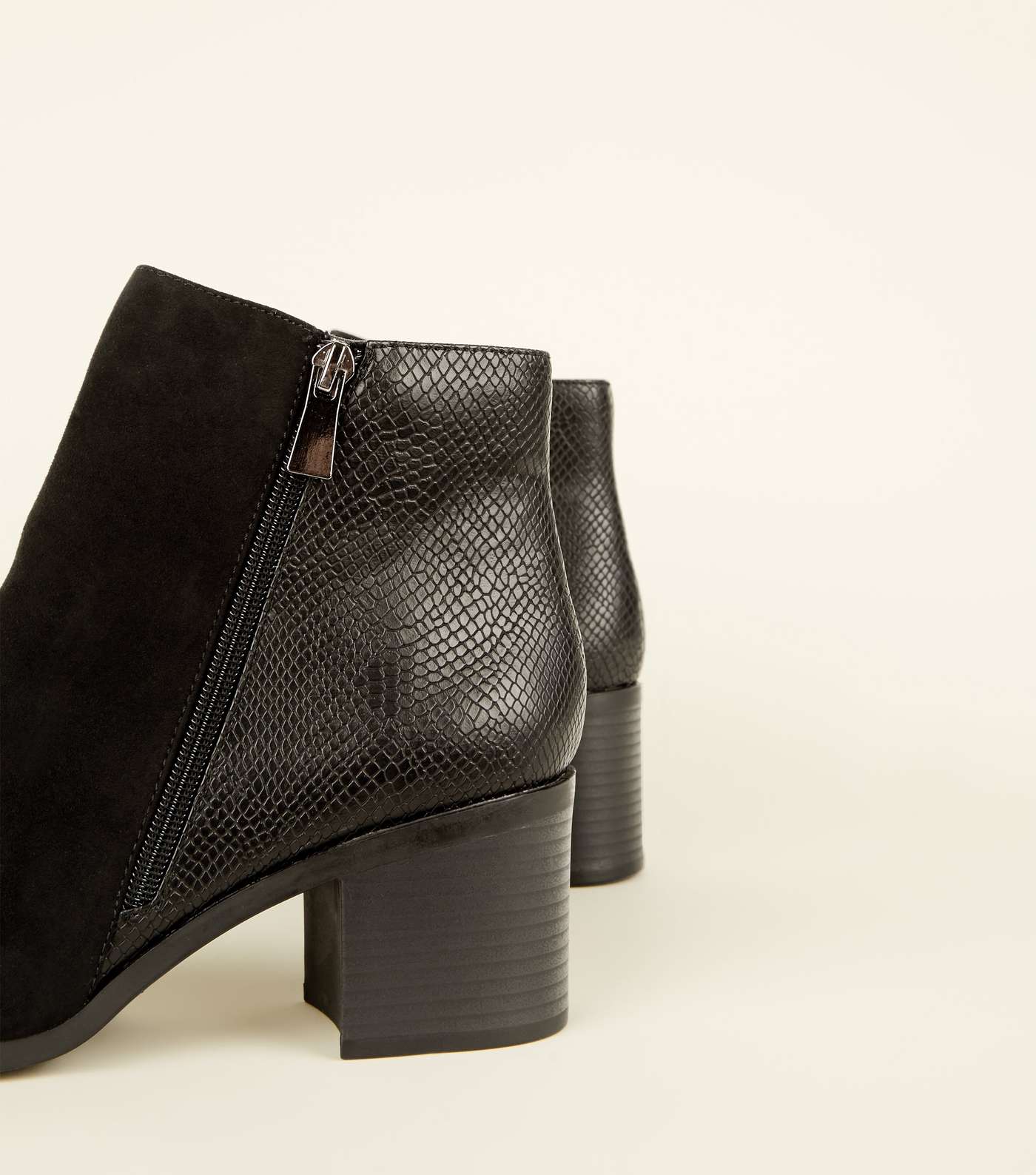 Black Faux Snake and Suedette Block Heel Boots Image 3