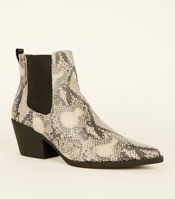 Black Faux Snake Western Chelsea Boots | New Look