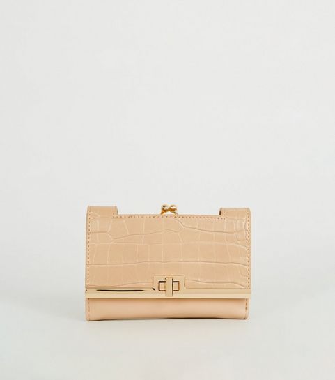 Camel Faux Croc Purse