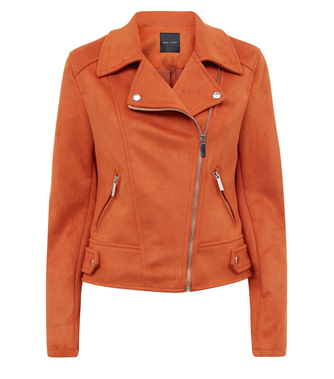 Orange Suedette Biker Jacket Image 4