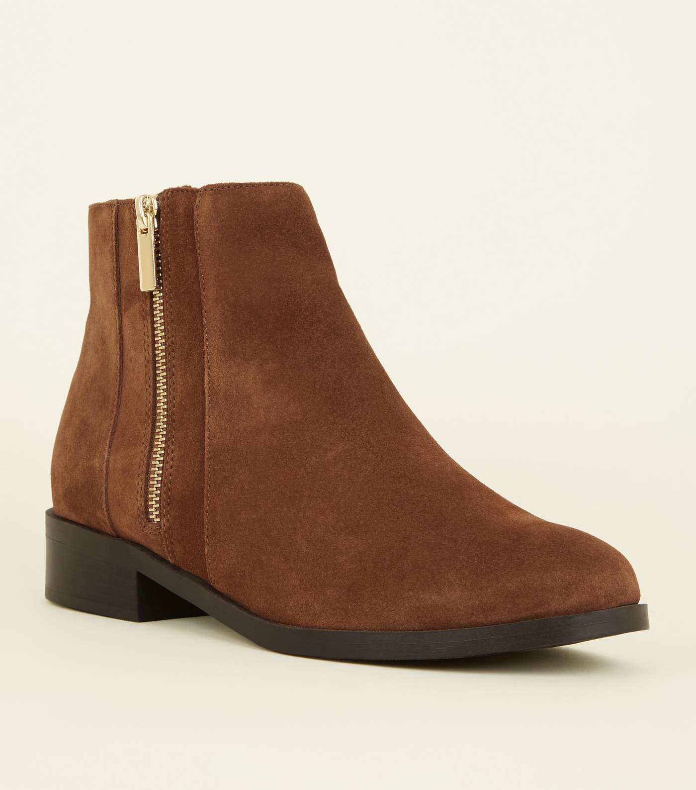 Wide Fit Tan Suede Side Zip Ankle Boots