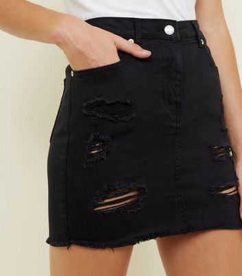 ripped jean skirt black