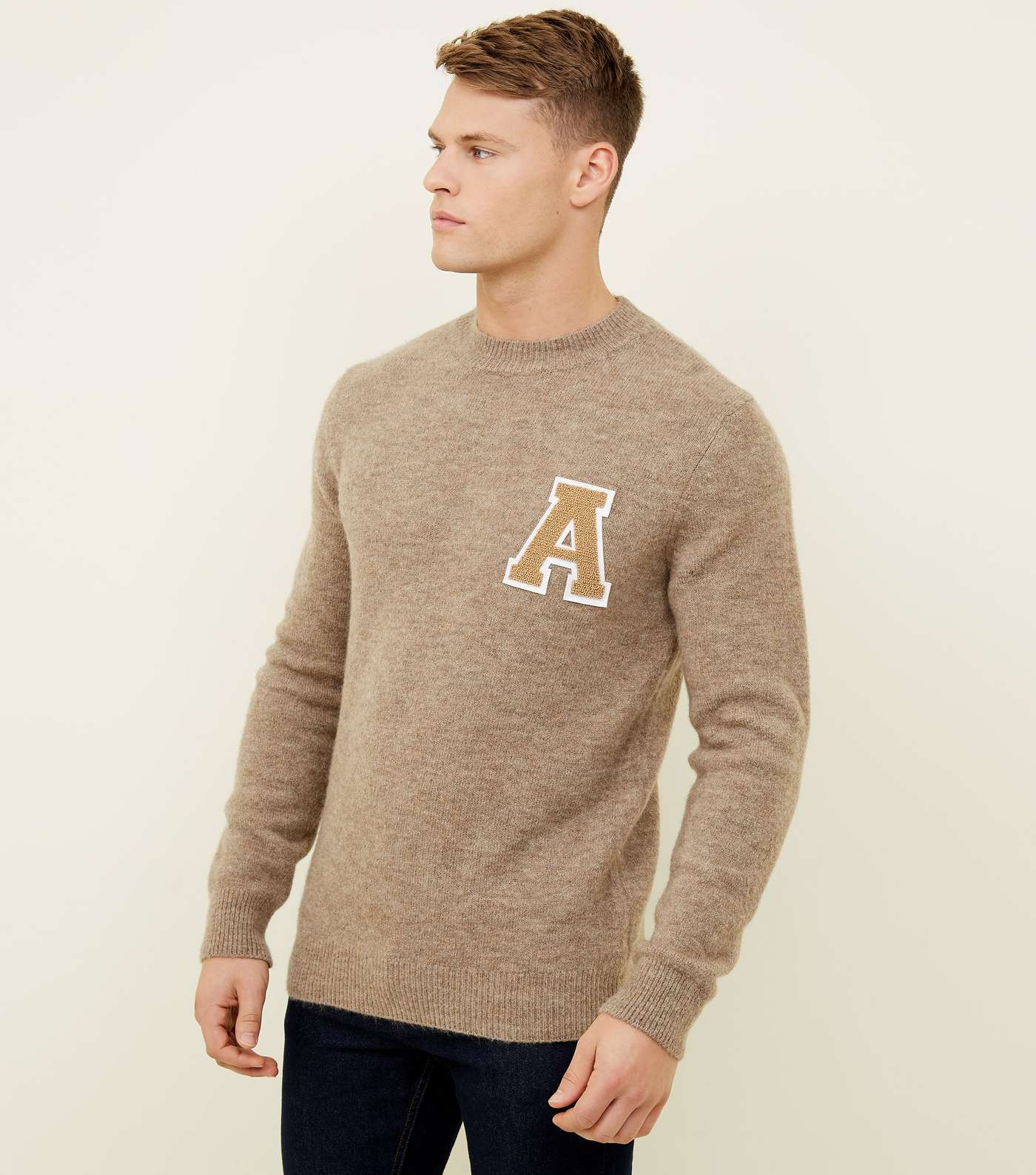 Stone A Initial Brushed Crew Neck Jumper