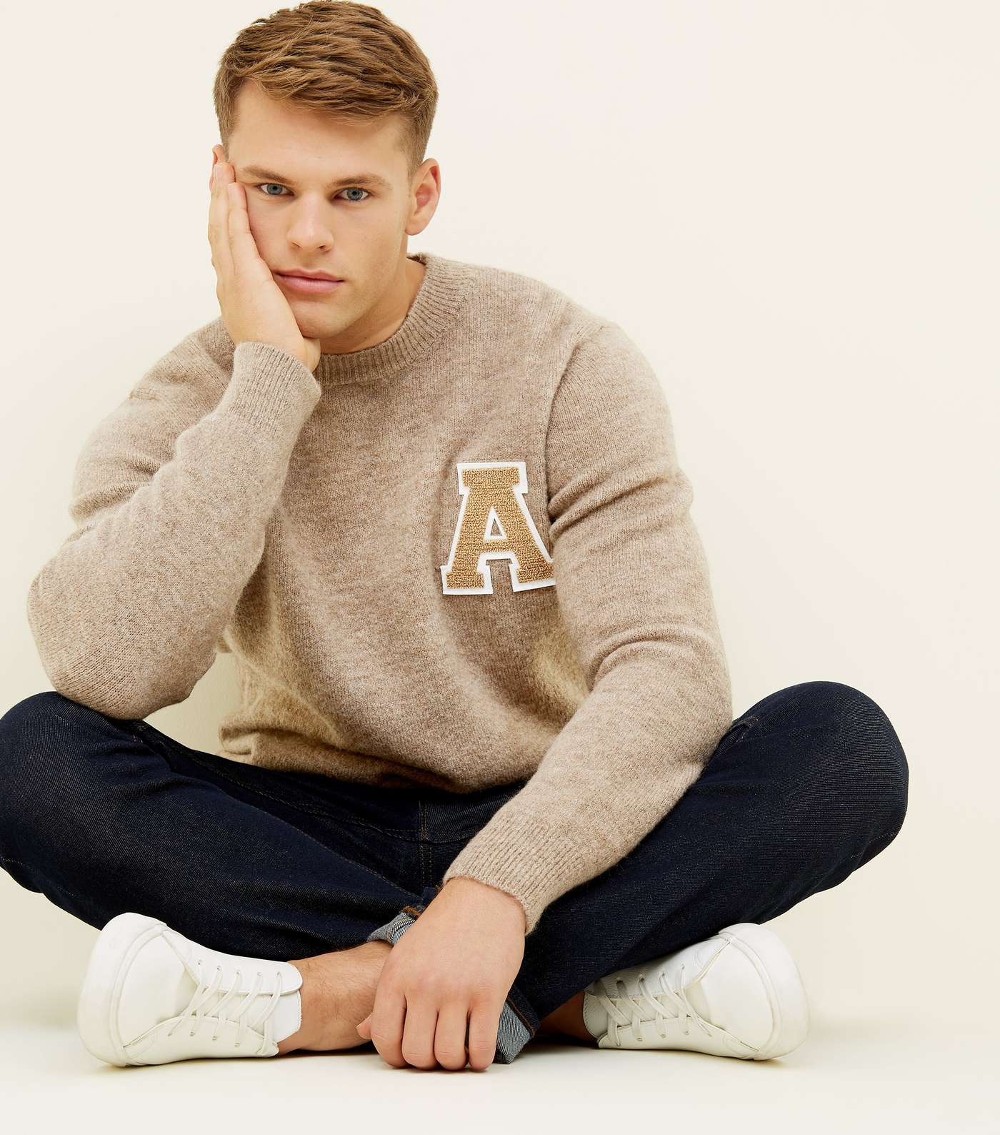 Stone A Initial Brushed Crew Neck Jumper Image 5