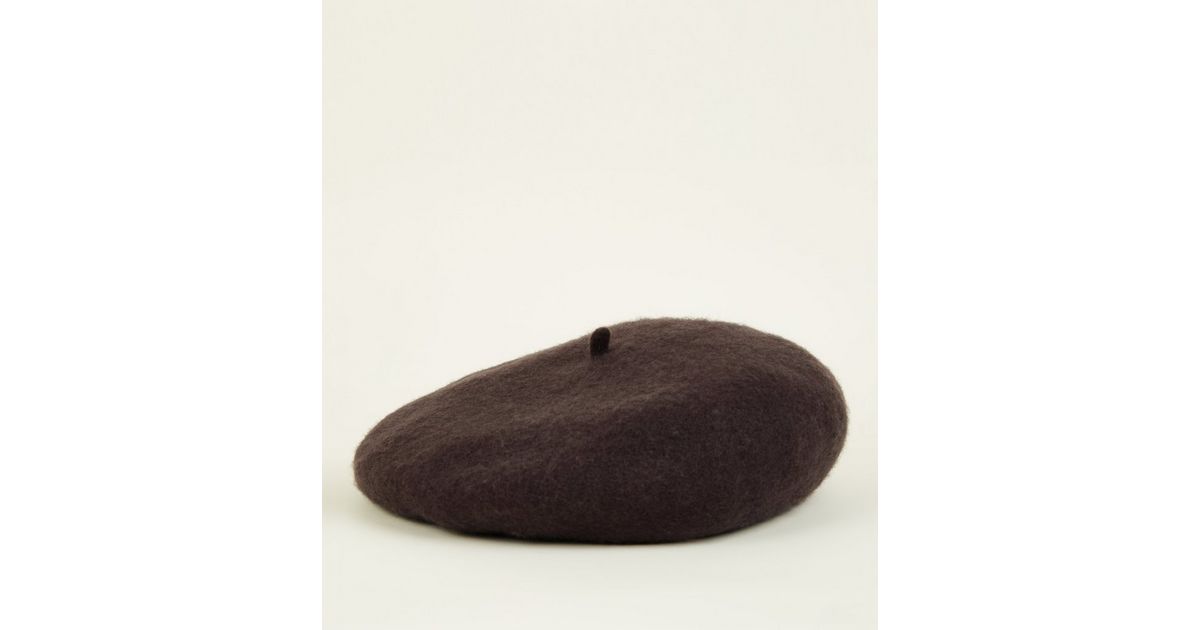 Dark Brown Wool Blend Beret New Look