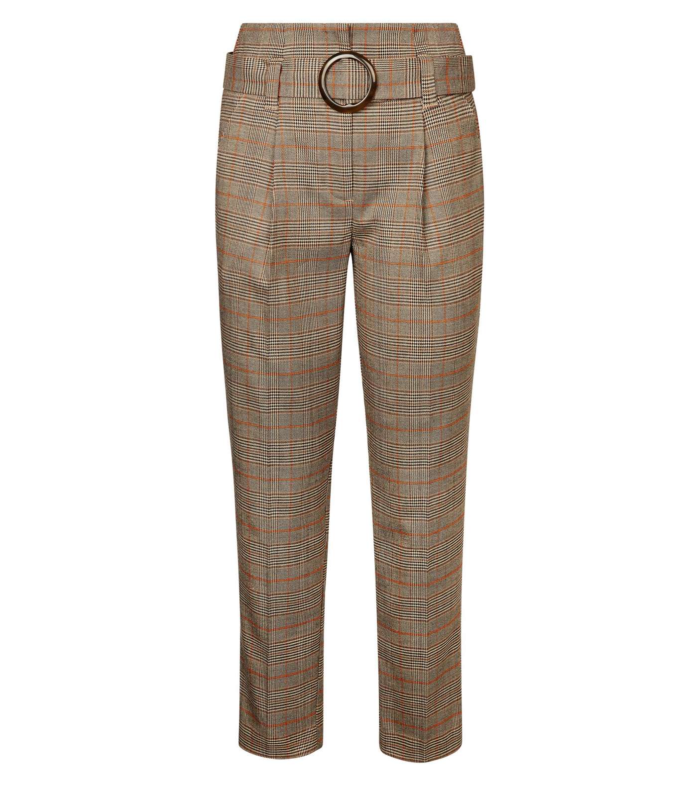 Brown Check High Waist Belted Trousers Image 4