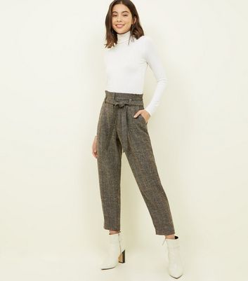 Black Herringbone Paperbag Tie Waist 