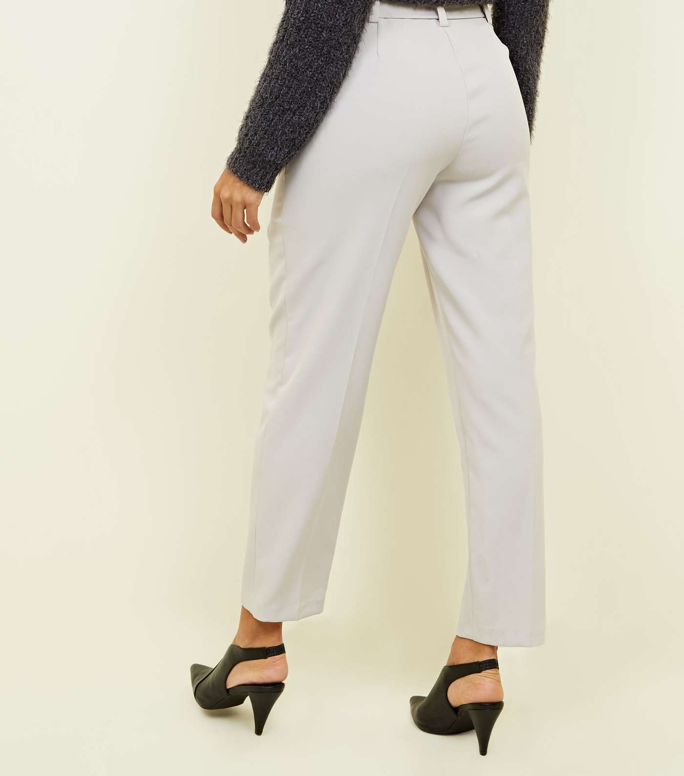 Pale Grey High Waist Buckle Trousers Image 3