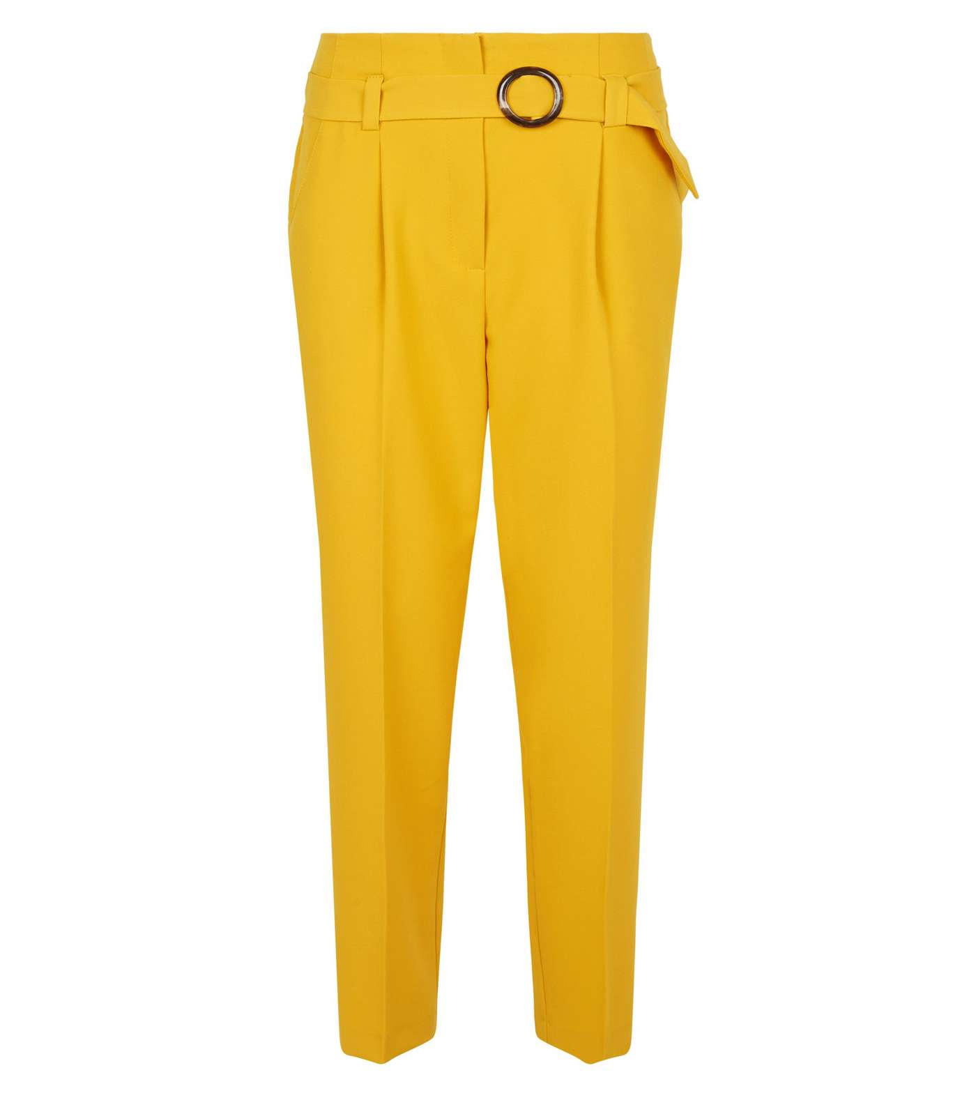 Yellow High Waist Buckle Trousers Image 4