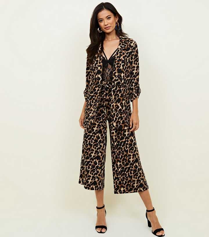 Brown Scuba Leopard Print Blazer