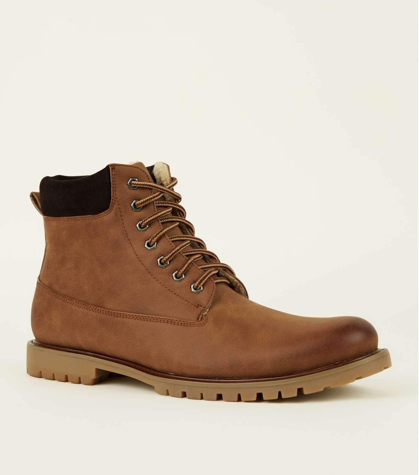 Tan Corduroy Trim Borg Lined Worker Boots  Image 2