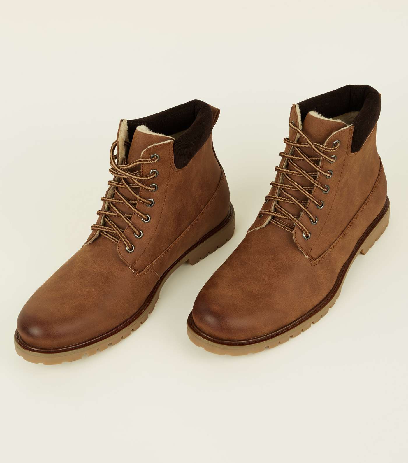 Tan Corduroy Trim Borg Lined Worker Boots  Image 4