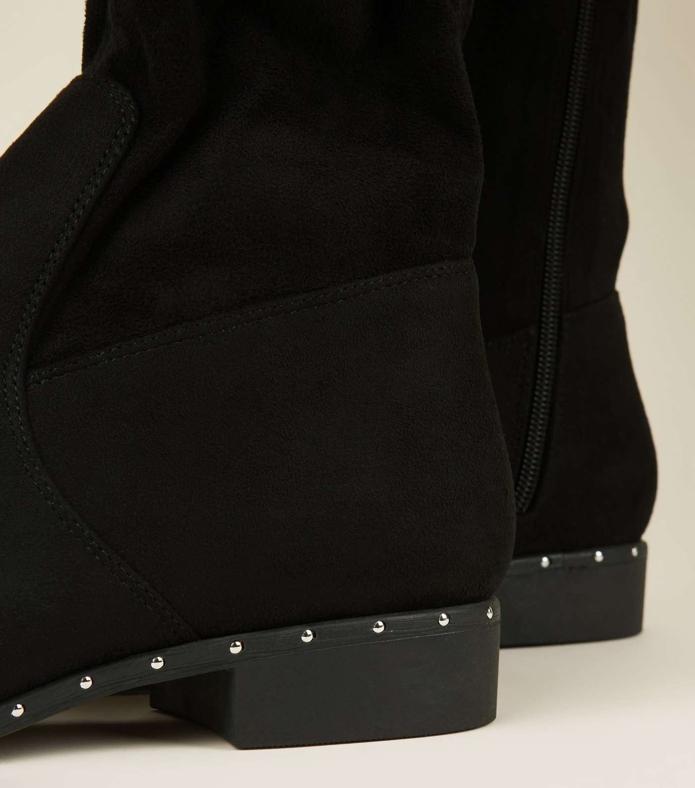 Wide Fit Black Stud Trim Over the Knee Boots Image 3