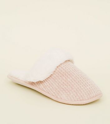 pink fluffy mule slippers