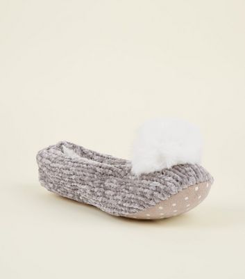 grey pom pom slippers