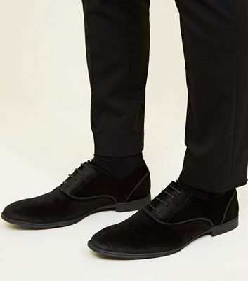 Black Velvet Lace-Up Oxford Shoes | New 