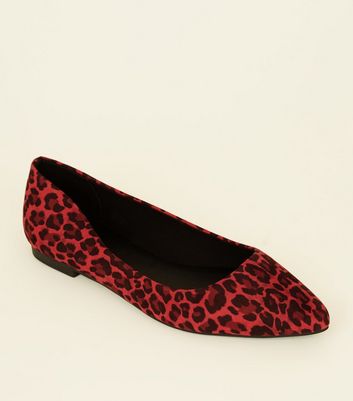 Red Suedette Leopard Print Pointed 