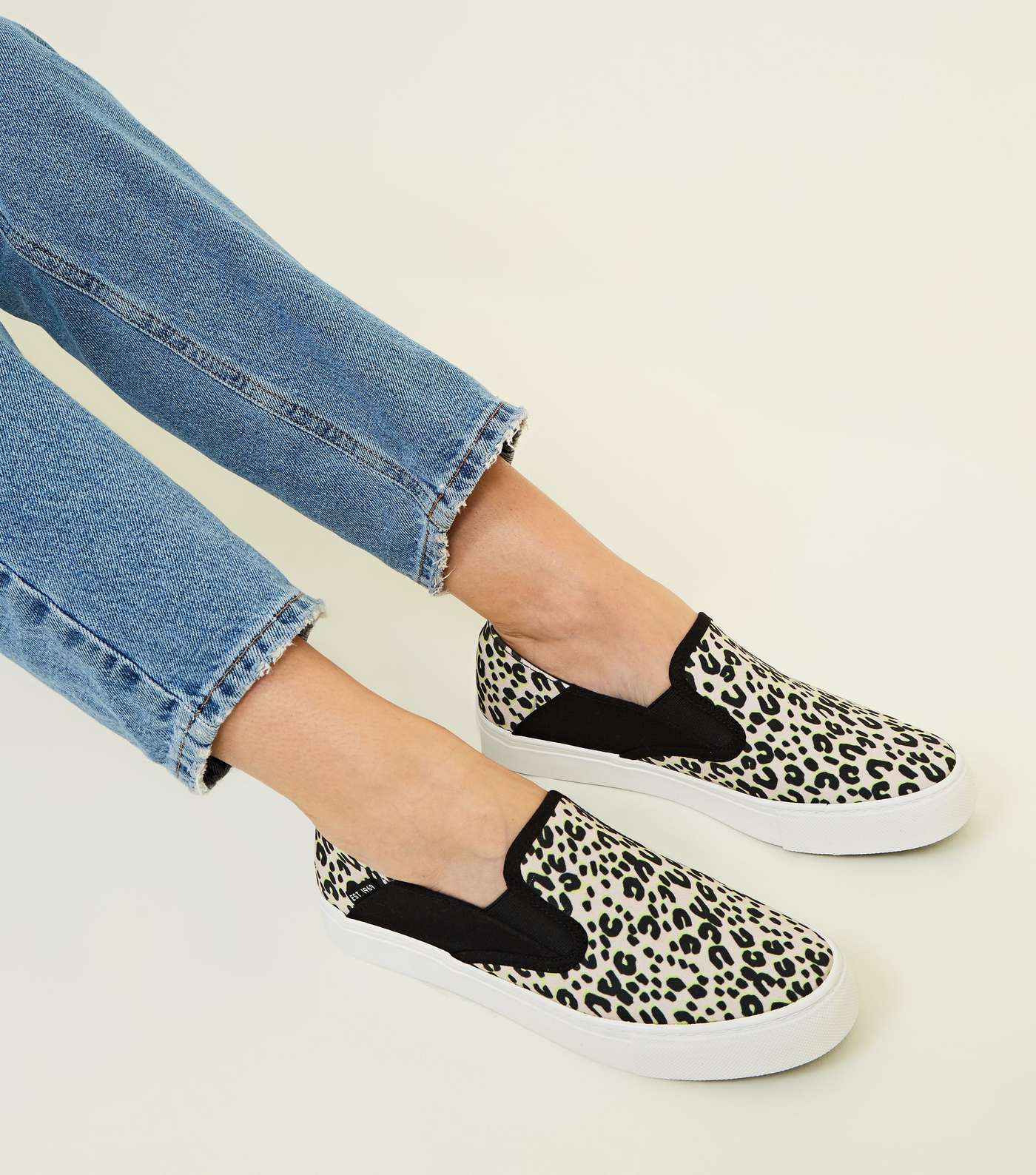 Stone Leopard Print Slip On Canvas Trainers Image 2