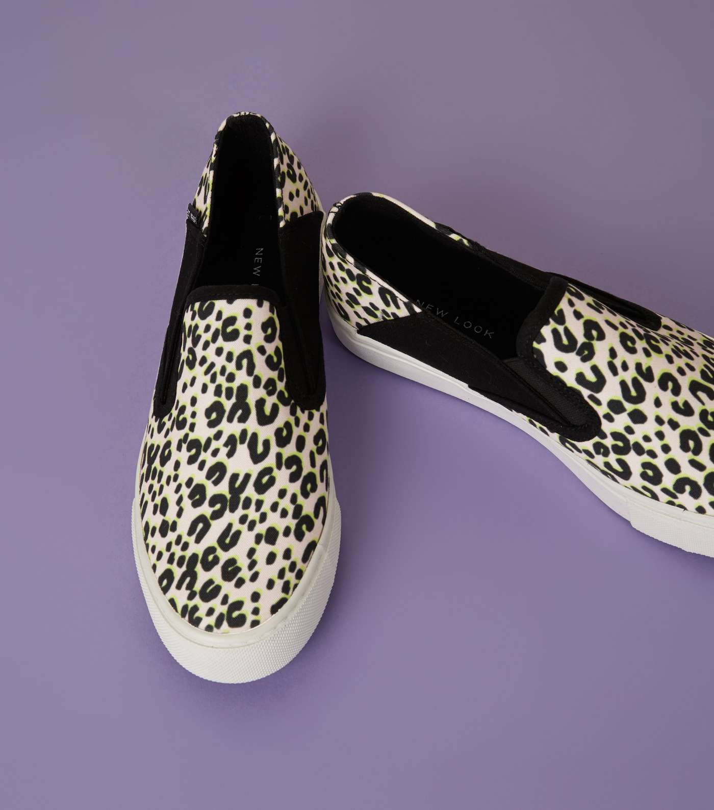 Stone Leopard Print Slip On Canvas Trainers Image 4