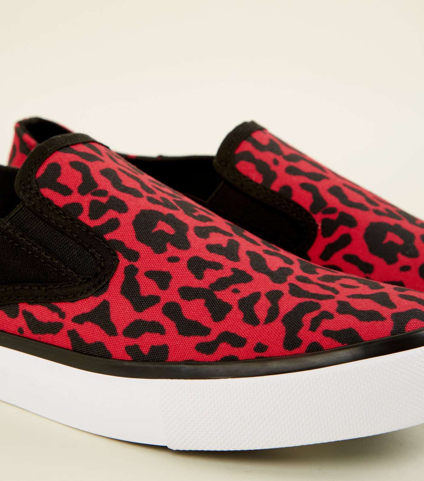 Red Leopard Print Slip On Canvas Trainers Image 4