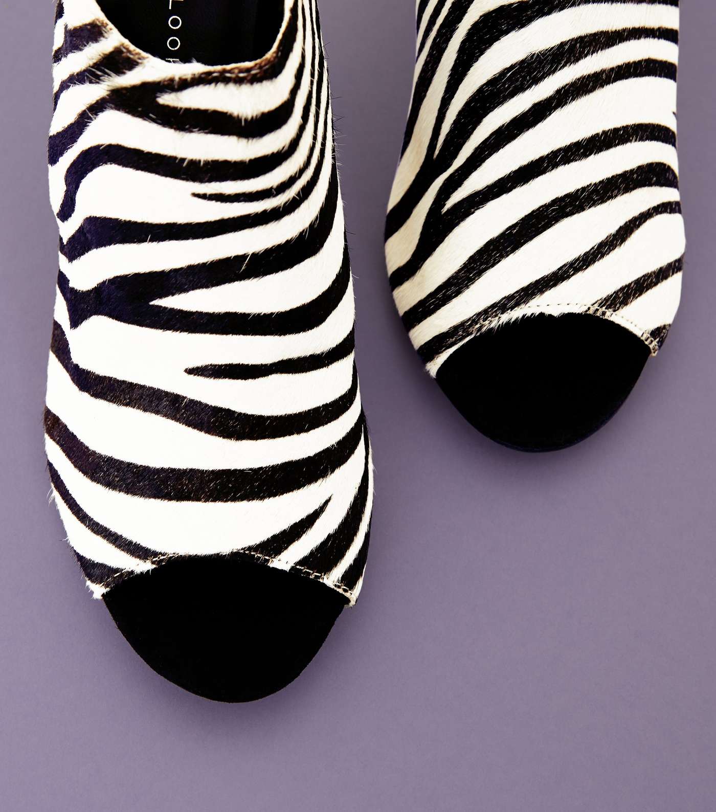 Black Leather Faux Pony Hair Zebra Print Heels Image 4