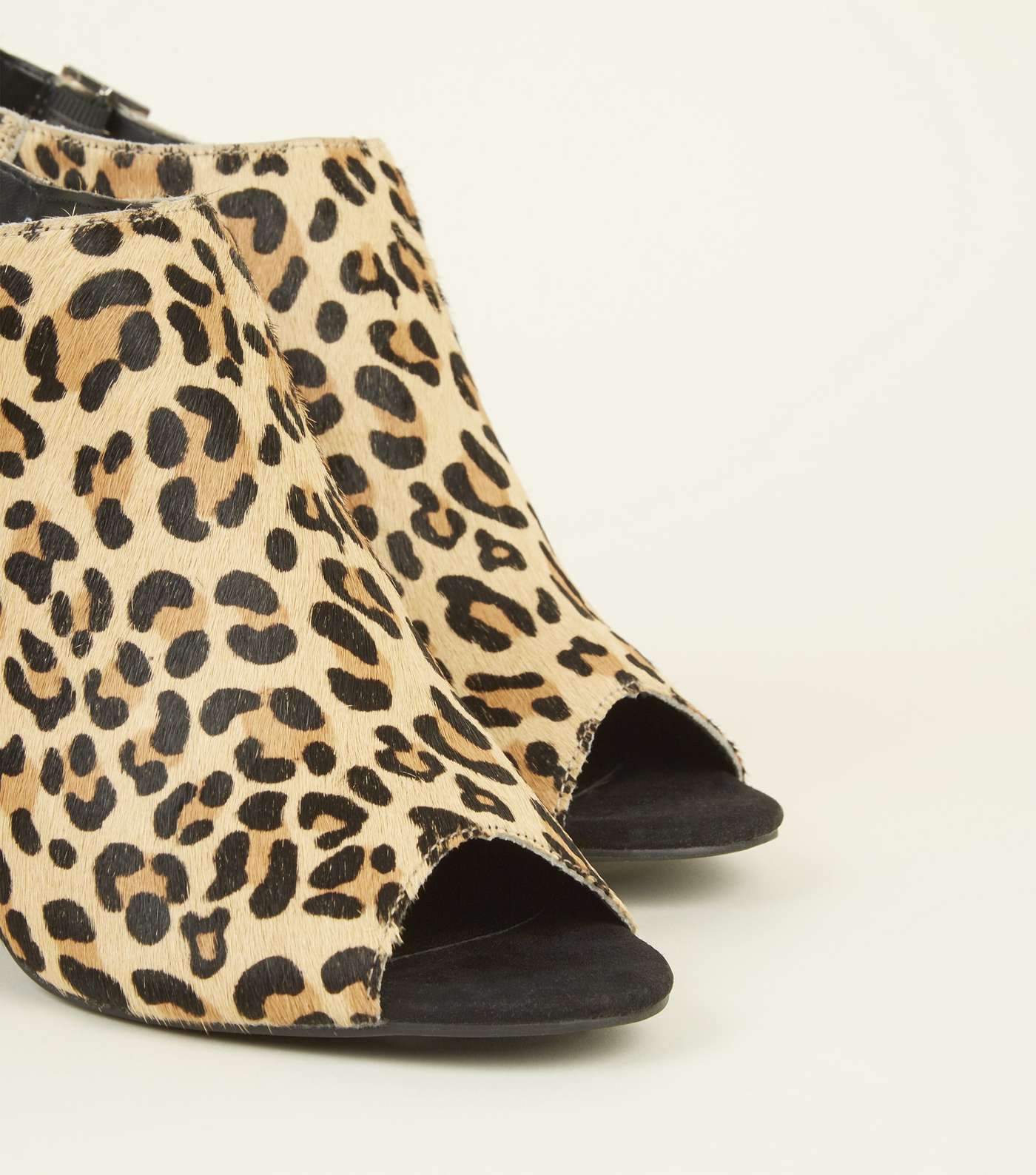 Tan Leather Faux Pony Hair Leopard Print Heels Image 3