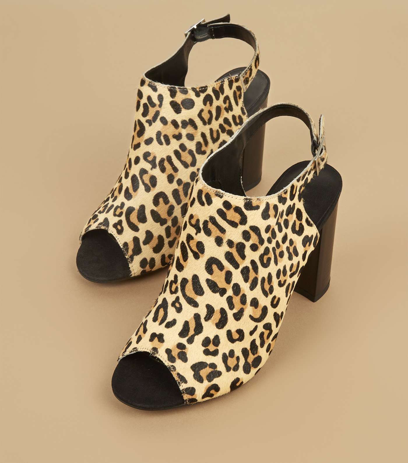 Tan Leather Faux Pony Hair Leopard Print Heels Image 5