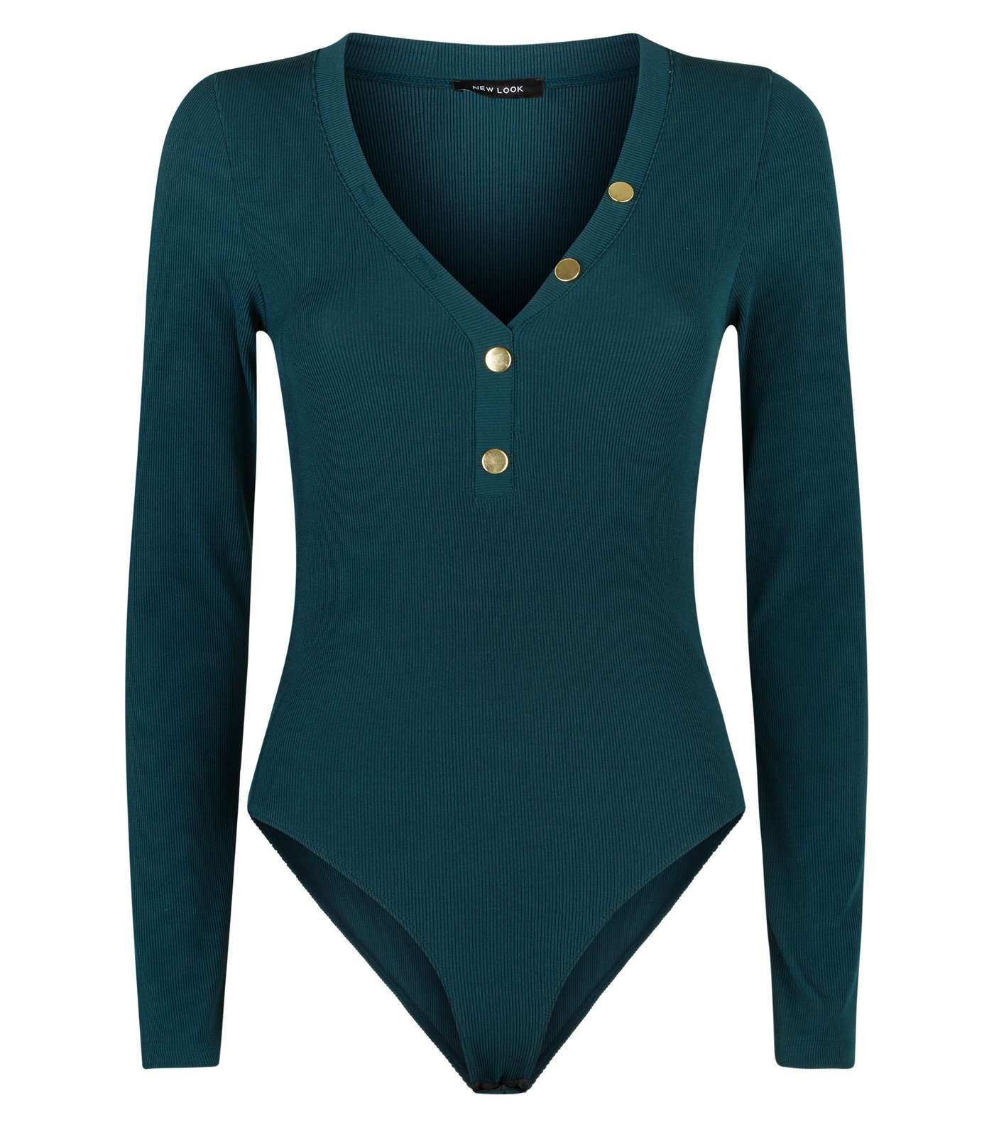 Dark Green Ribbed Button Front Bodysuit Image 4
