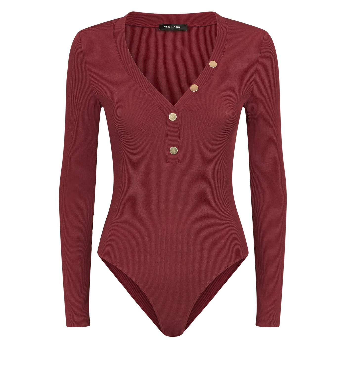 Burgundy Ribbed Button Front Bodysuit Image 4