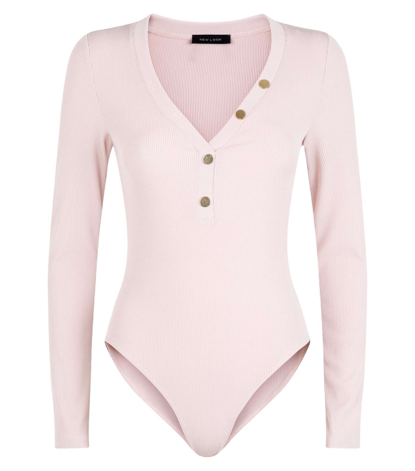 Pale Pink Ribbed Button Front Bodysuit Image 4