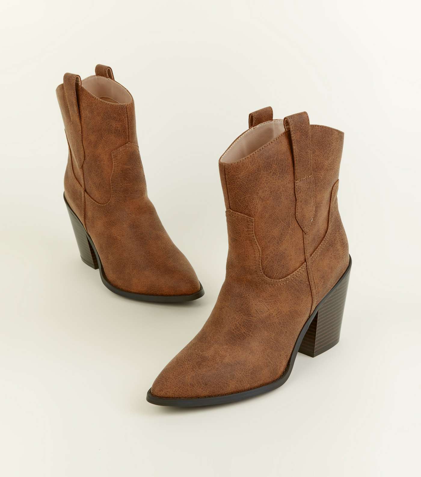 Tan Leather-Look Western Calf Boots Image 4