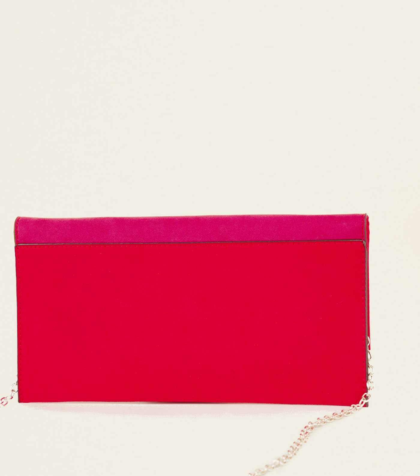 Red and Pink Colour Block Metal Detail Clutch Image 4