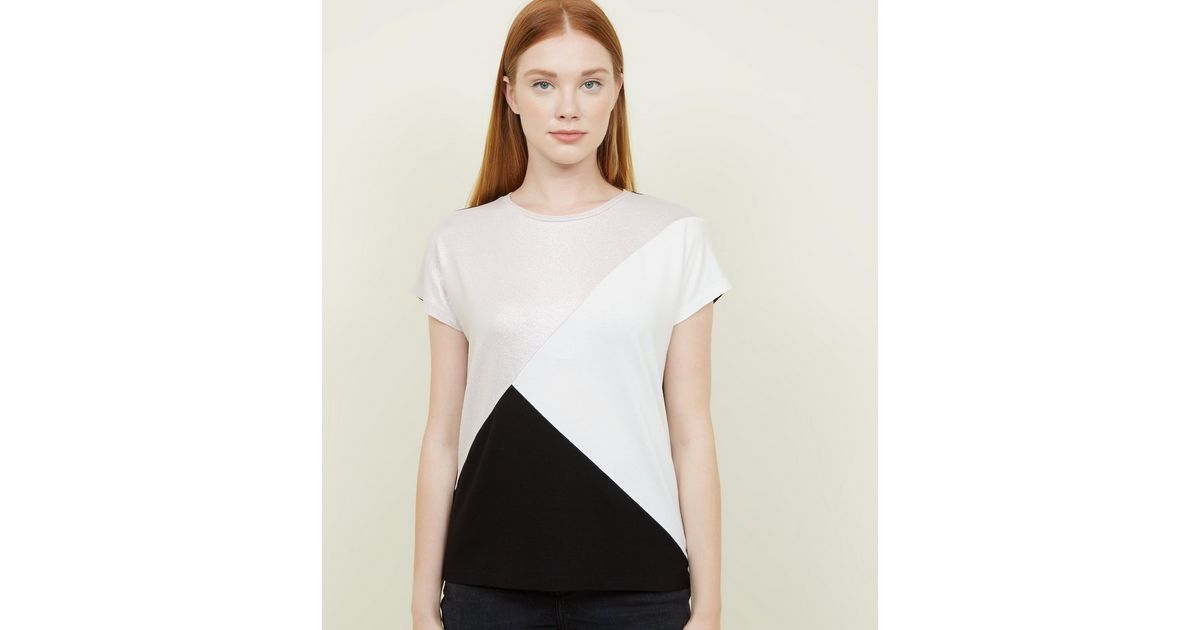 Black Metallic Colour Block Top | New Look